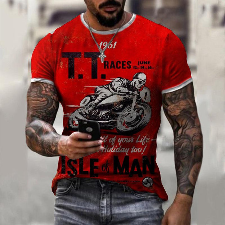 Summer Short Sleeve T-Shirt Casual 3D Motorcycle Printing Loose Pullover Men's Shirt - Super Amazing Store