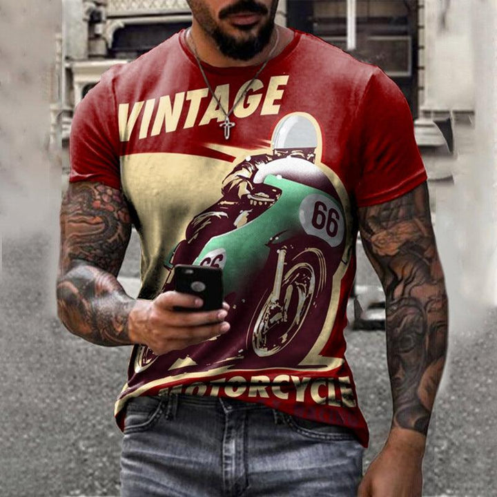 Summer Short Sleeve T-Shirt Casual 3D Motorcycle Printing Loose Pullover Men's Shirt - Super Amazing Store