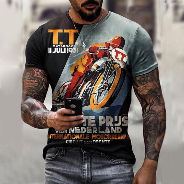 Summer Short Sleeve T-Shirt Casual 3D Motorcycle Printing Loose Pullover Men's Shirt - Super Amazing Store