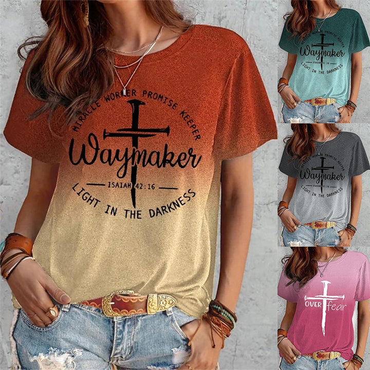 Summer Short Sleeve T-shirt Cross And Letter Print Tops Women - Super Amazing Store