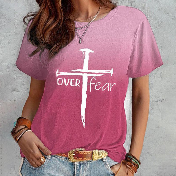 Summer Short Sleeve T-shirt Cross And Letter Print Tops Women - Super Amazing Store