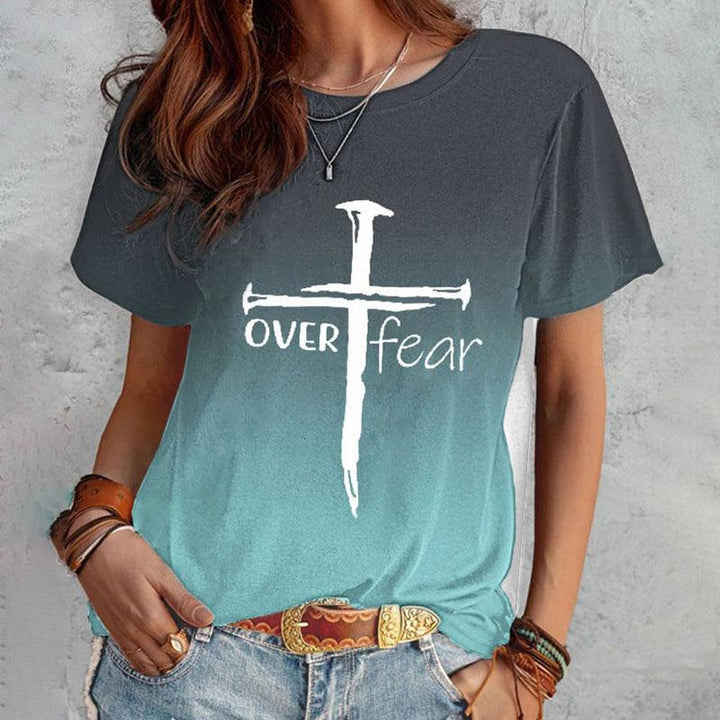 Summer Short Sleeve T-shirt Cross And Letter Print Tops Women - Super Amazing Store