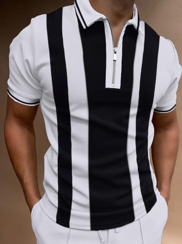 Trendy Men's Short Sleeve Polo Shirt Casual Zipper Lapel Top - Super Amazing Store