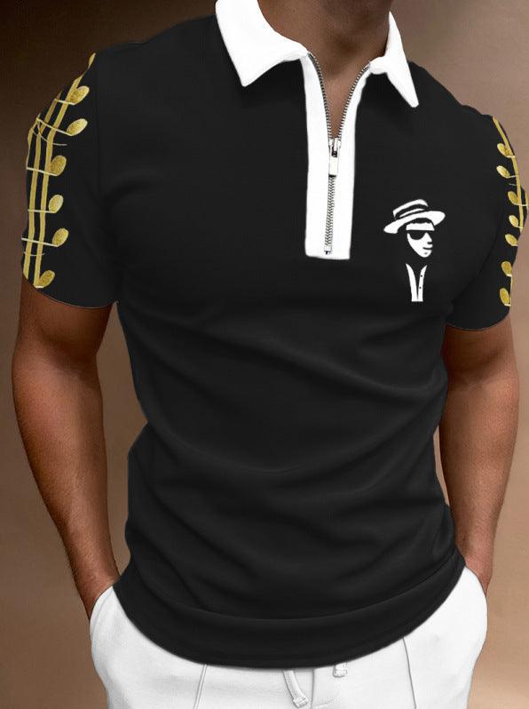 Trendy Men's Short Sleeve Polo Shirt Casual Zipper Lapel Top - Super Amazing Store