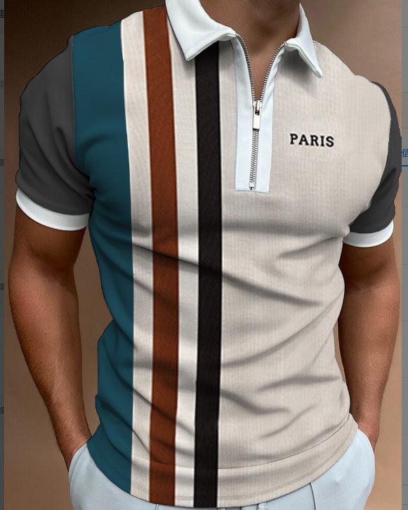 Trendy Men's Short Sleeve Polo Shirt Casual Zipper Lapel Top - Super Amazing Store