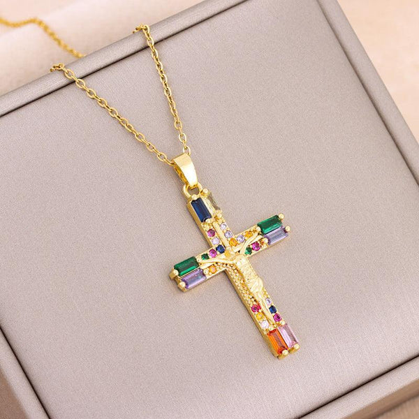 Vintage Bohemian Style Color Zirconium Cross Titanium Steel Necklace - Super Amazing Store