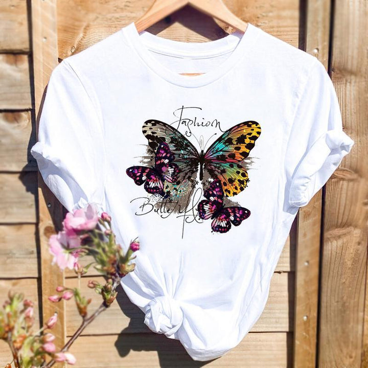 Women Butterfly Cute Fashion Graphic Top Short Sleeve T-Shirt - Super Amazing Store