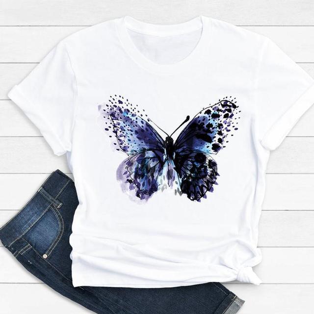 Women Butterfly Cute Fashion Graphic Top Short Sleeve T-Shirt - Super Amazing Store