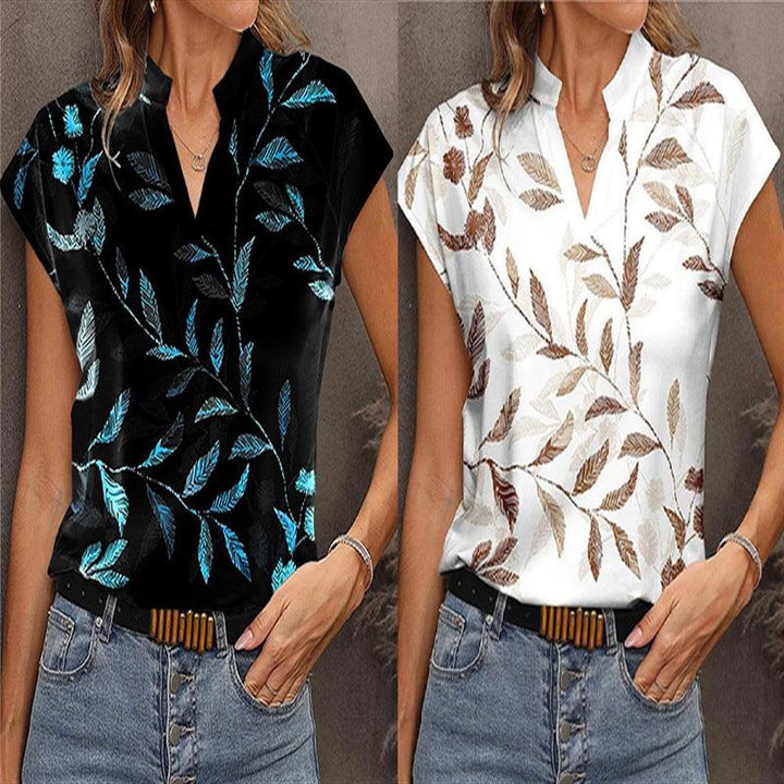 Women's Casual Fashion Printed V-neck Short Sleeved T-shirt - Super Amazing Store