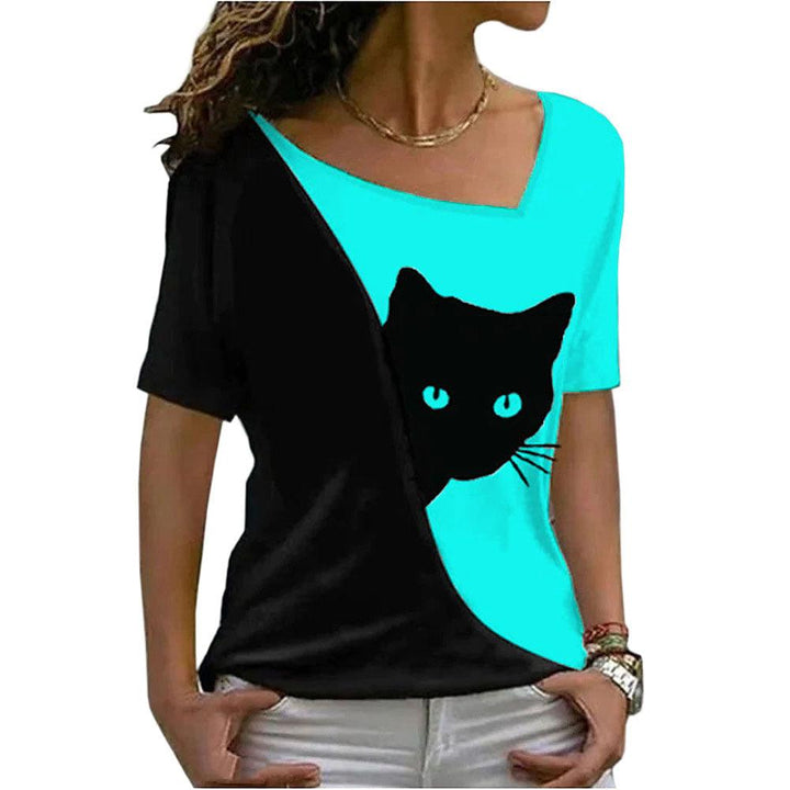 Women's Cat Printing Top Short Sleeve - Super Amazing Store