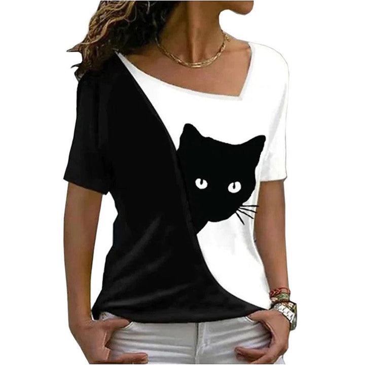 Women's Cat Printing Top Short Sleeve - Super Amazing Store