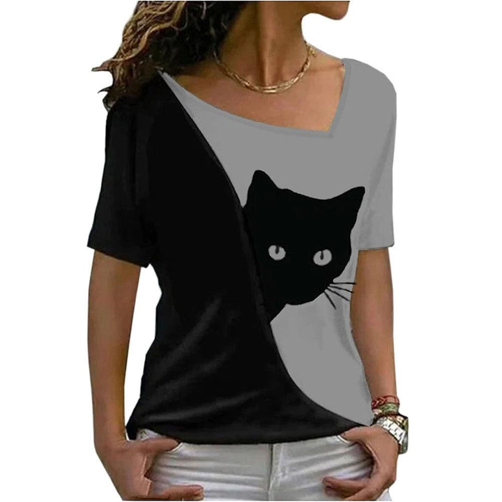 Women's Cat Printing Top Short Sleeve - Super Amazing Store