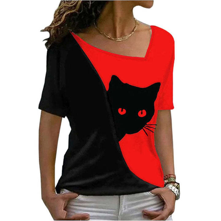 Women's Cat Printing Top Short Sleeve - Super Amazing Store