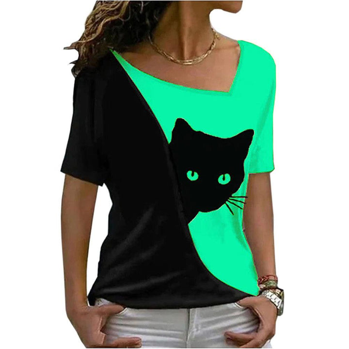 Women's Cat Printing Top Short Sleeve - Super Amazing Store