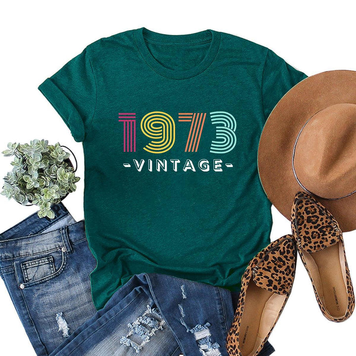 Women's Creative Loose Casual Letter Print 1973 VINTAGE Round Neck Short-sleeved T-shirt - Super Amazing Store