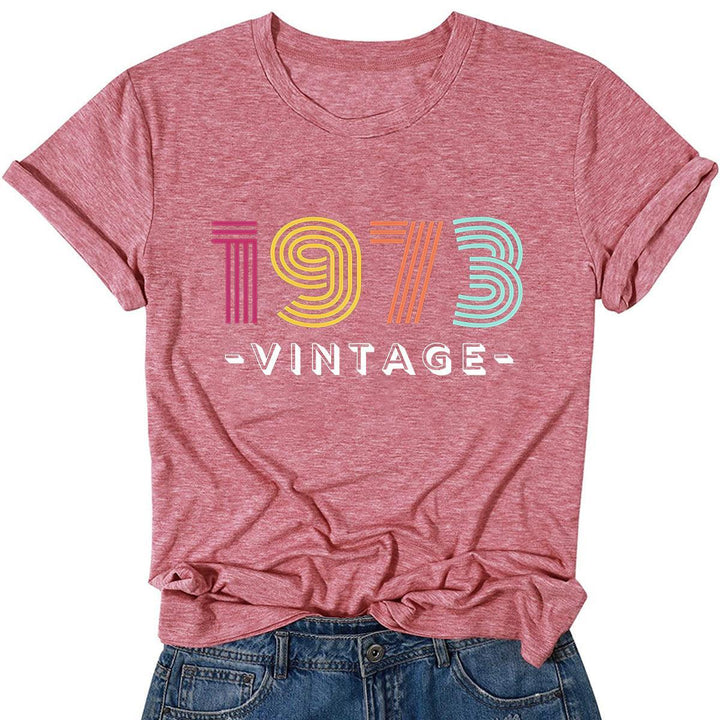 Women's Creative Loose Casual Letter Print 1973 VINTAGE Round Neck Short-sleeved T-shirt - Super Amazing Store