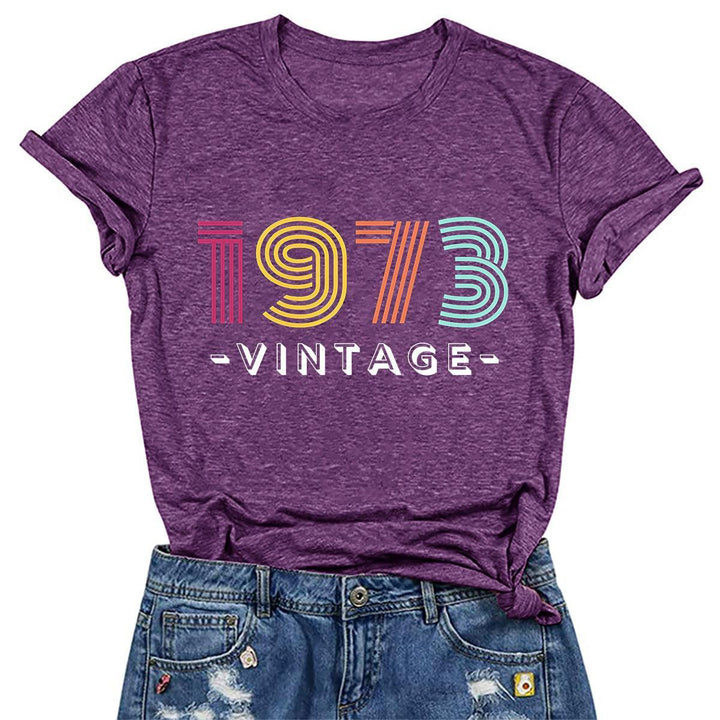 Women's Creative Loose Casual Letter Print 1973 VINTAGE Round Neck Short-sleeved T-shirt - Super Amazing Store