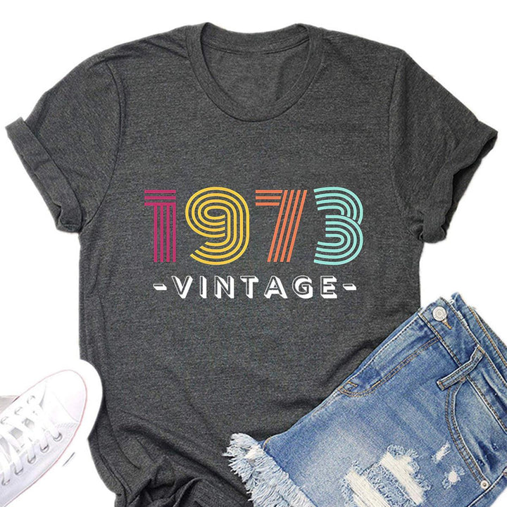 Women's Creative Loose Casual Letter Print 1973 VINTAGE Round Neck Short-sleeved T-shirt - Super Amazing Store