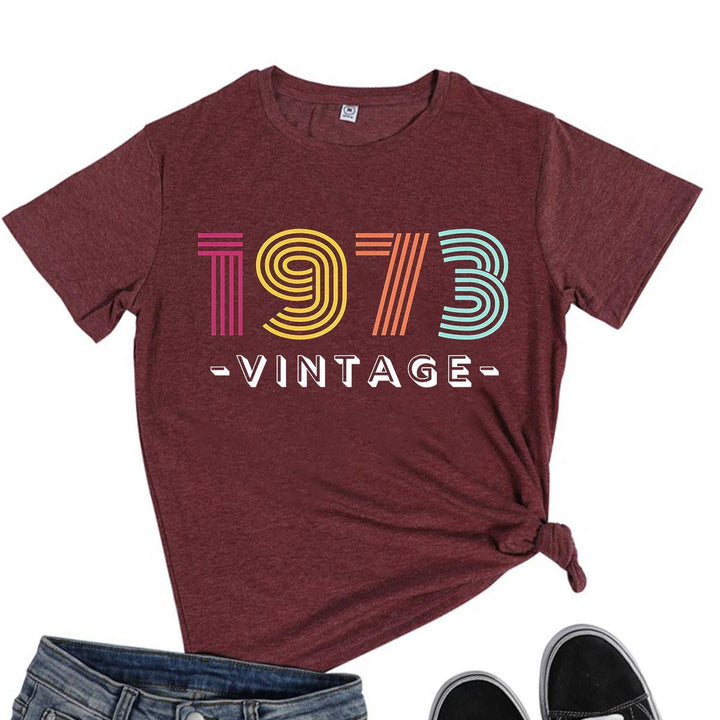 Women's Creative Loose Casual Letter Print 1973 VINTAGE Round Neck Short-sleeved T-shirt - Super Amazing Store