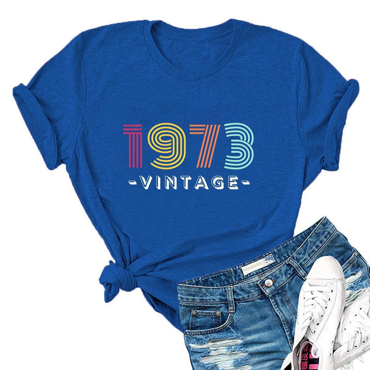 Women's Creative Loose Casual Letter Print 1973 VINTAGE Round Neck Short-sleeved T-shirt - Super Amazing Store