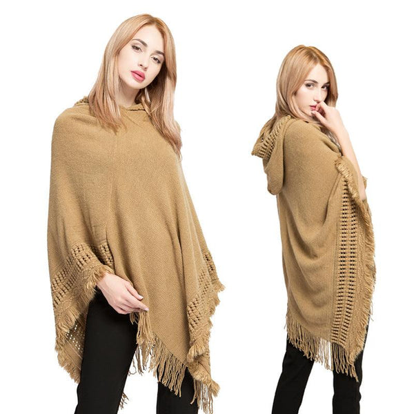 Women's Fashion Faux Cashmere With Hat Tassel Shawl - Super Amazing Store