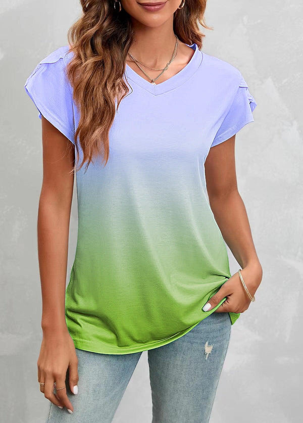 Women's Fashion Loose Tie-dyed Pullover V-neck Short Sleeve - Super Amazing Store