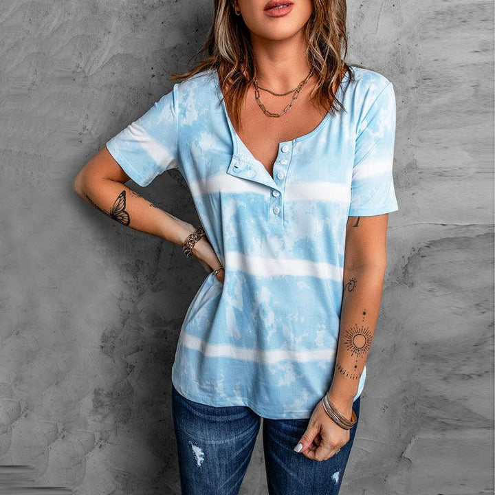 Women's Fashion Striped Short-sleeved T-shirt Tie-dye Top - Super Amazing Store