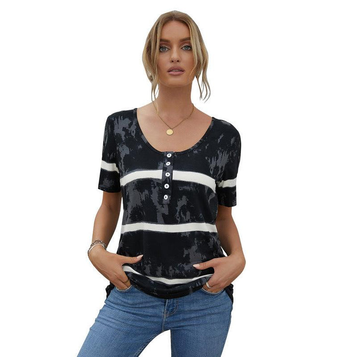 Women's Fashion Striped Short-sleeved T-shirt Tie-dye Top - Super Amazing Store