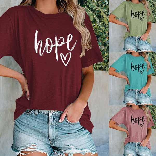 Women's HOPE Love Print Loose T-shirt - Super Amazing Store