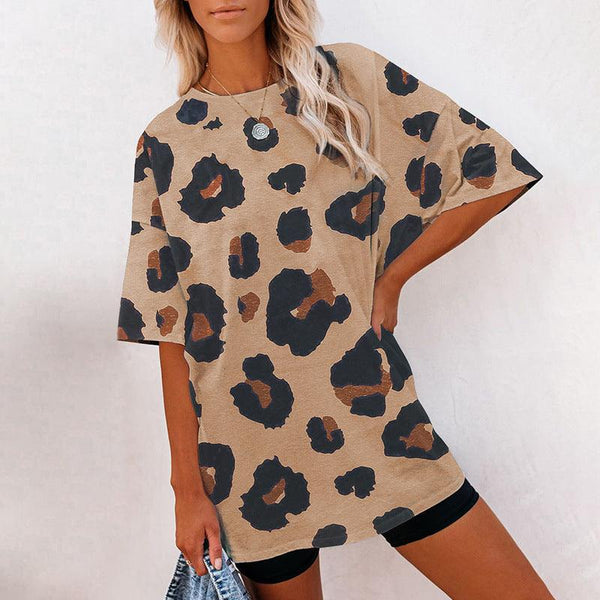 Women's Short Sleeve Temperament Leopard Print Loose Round Neck T-shirt - Super Amazing Store