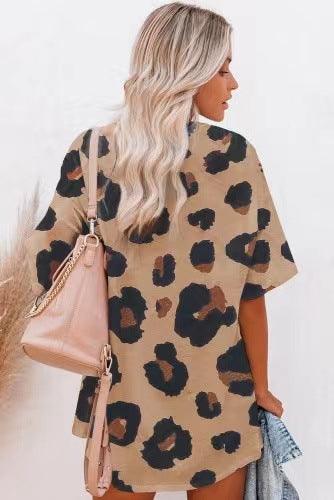 Women's Short Sleeve Temperament Leopard Print Loose Round Neck T-shirt - Super Amazing Store