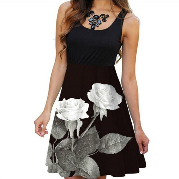 Women's Sleeveless Round Neck Digital Printed Dress - Super Amazing Store