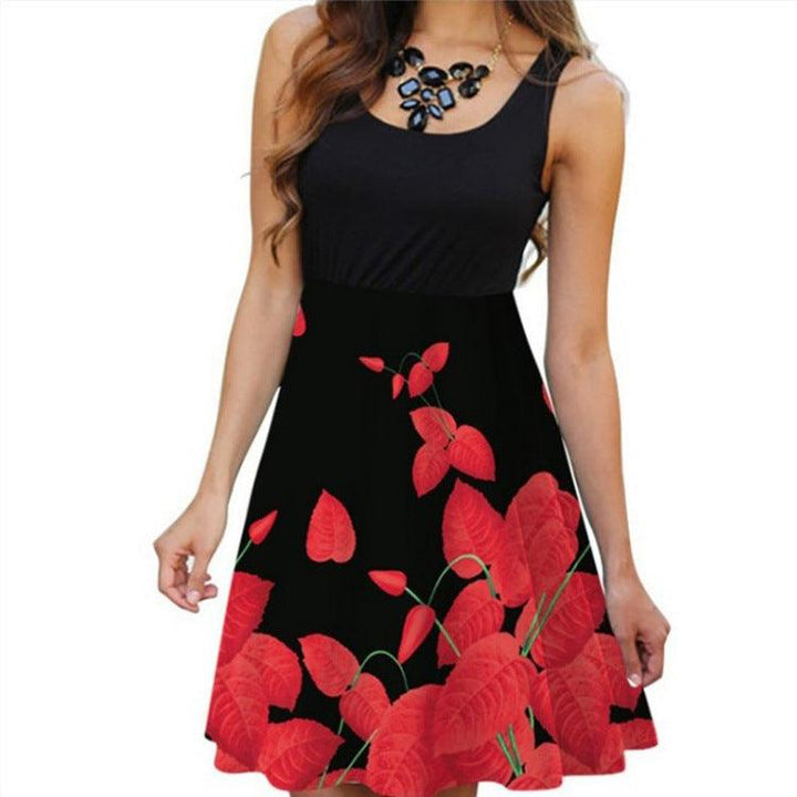 Women's Sleeveless Round Neck Digital Printed Dress - Super Amazing Store