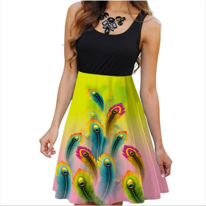 Women's Sleeveless Round Neck Digital Printed Dress - Super Amazing Store