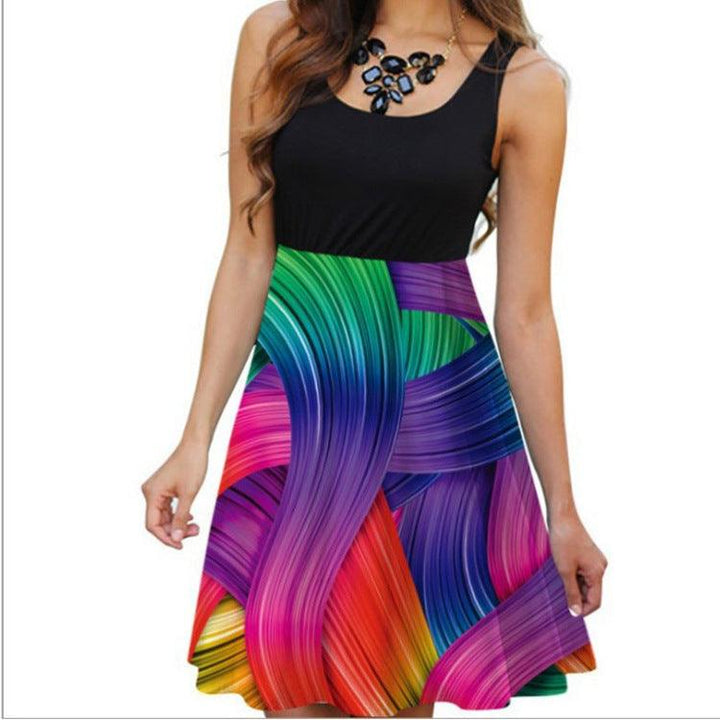 Women's Sleeveless Round Neck Digital Printed Dress - Super Amazing Store