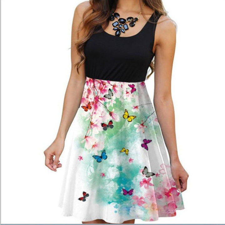 Women's Sleeveless Round Neck Digital Printed Dress - Super Amazing Store