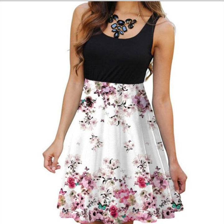 Women's Sleeveless Round Neck Digital Printed Dress - Super Amazing Store