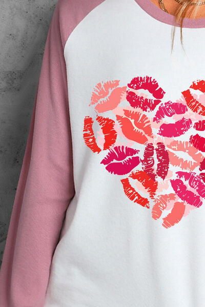 Lip Graphic Round Neck Long Sleeve T-Shirt Trendsi