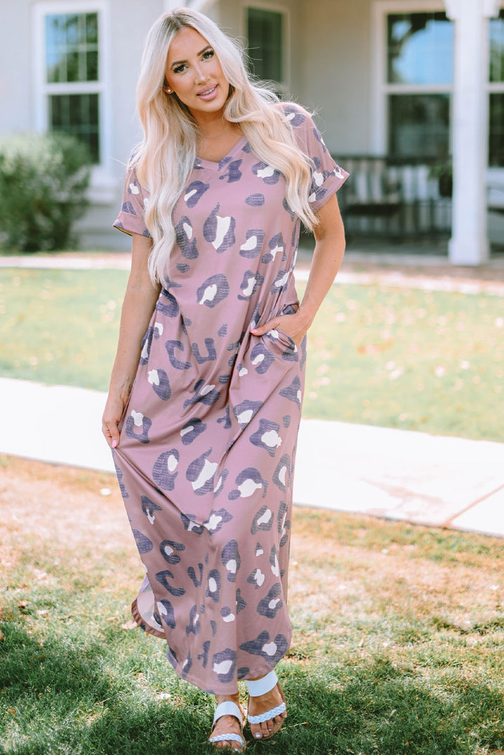 Leopard Slit Dress with Pockets Trendsi