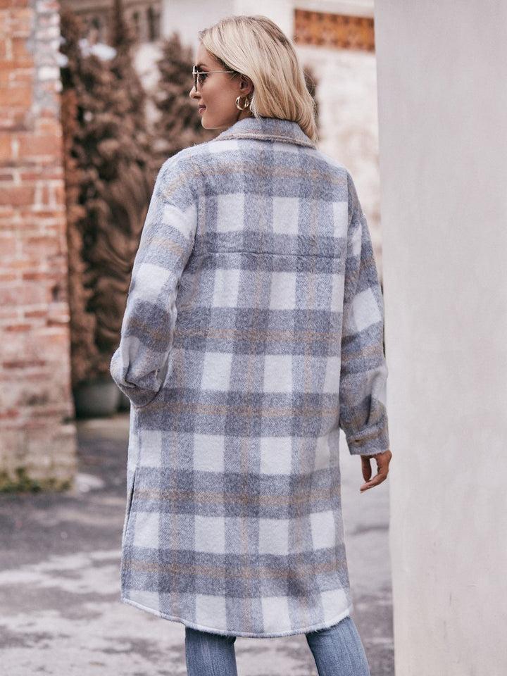 Plaid Dropped Shoulder Slit Coat - Super Amazing Store