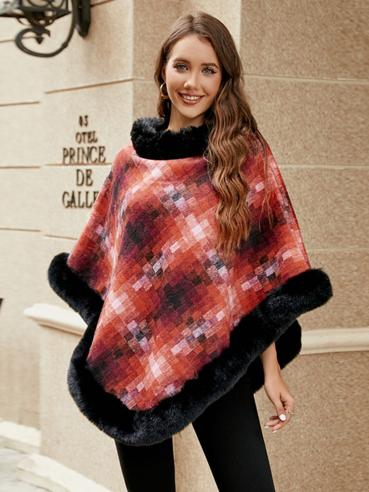 Faux Fur Trim Poncho - Super Amazing Store