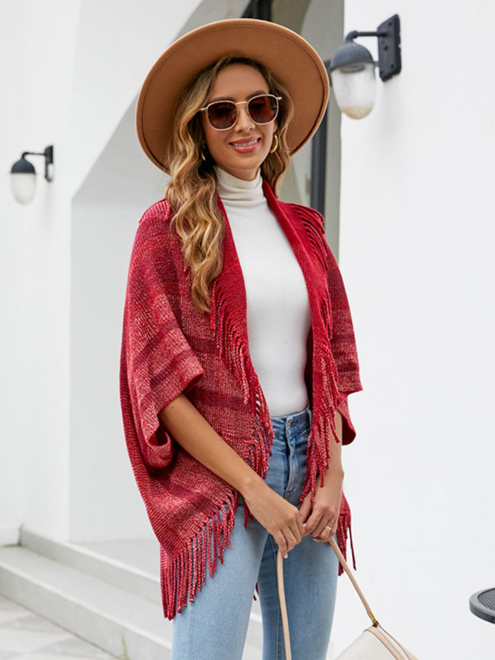 Fringe Detail Open Front Poncho Trendsi