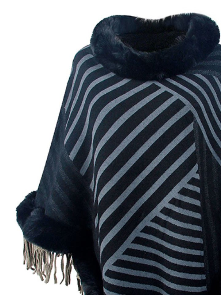 Striped Fringe Hem Poncho - Super Amazing Store