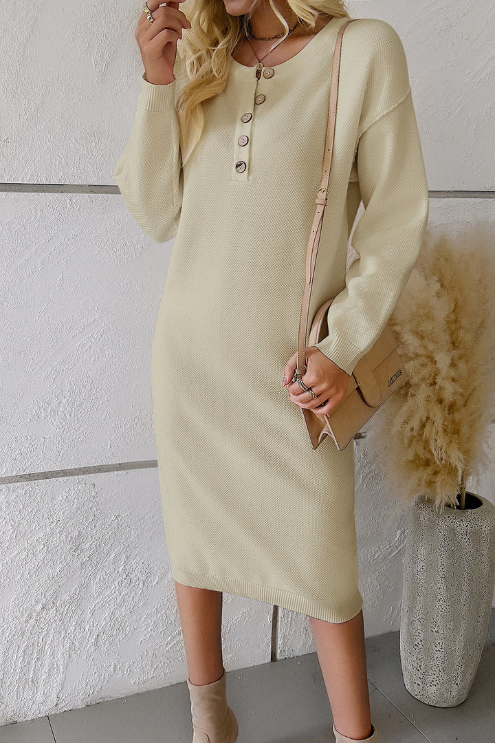 Buttoned Drop Shoulder Dress Trendsi