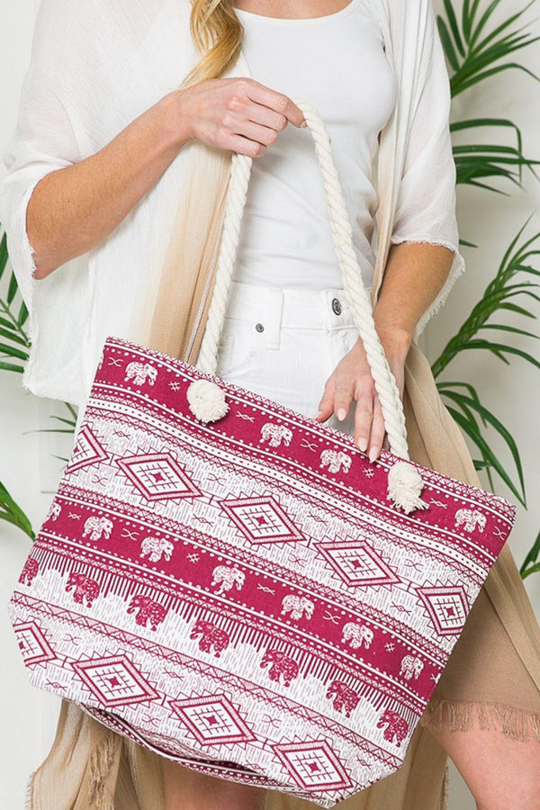 Justin Taylor Printed Tote with Rope Handles - Super Amazing Store