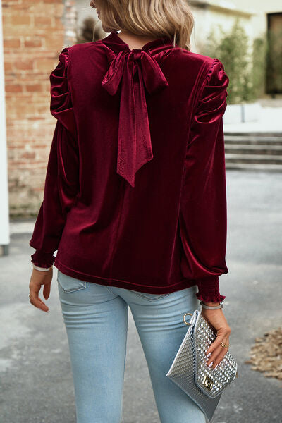 Mock Neck Puff Sleeve Blouse Trendsi