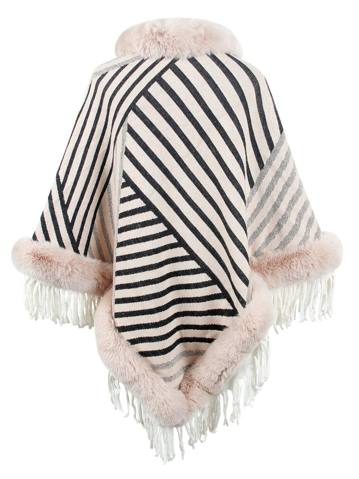 Striped Fringe Hem Poncho - Super Amazing Store