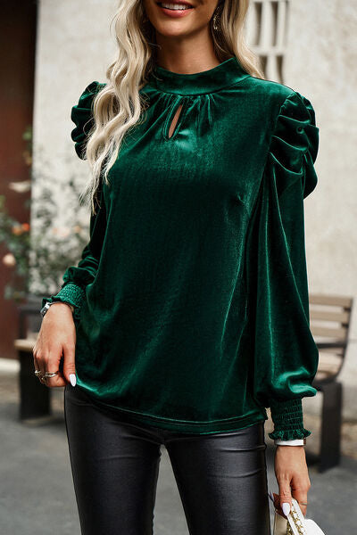 Mock Neck Puff Sleeve Blouse Trendsi