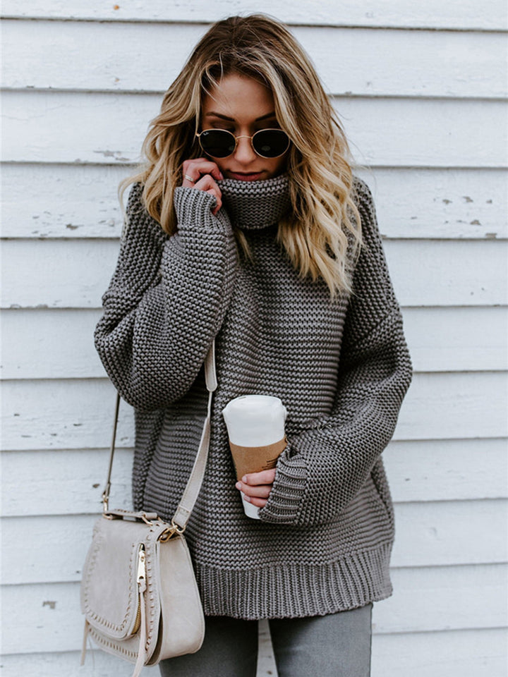 Turtleneck Dropped Shoulder Slit Sweater - Super Amazing Store