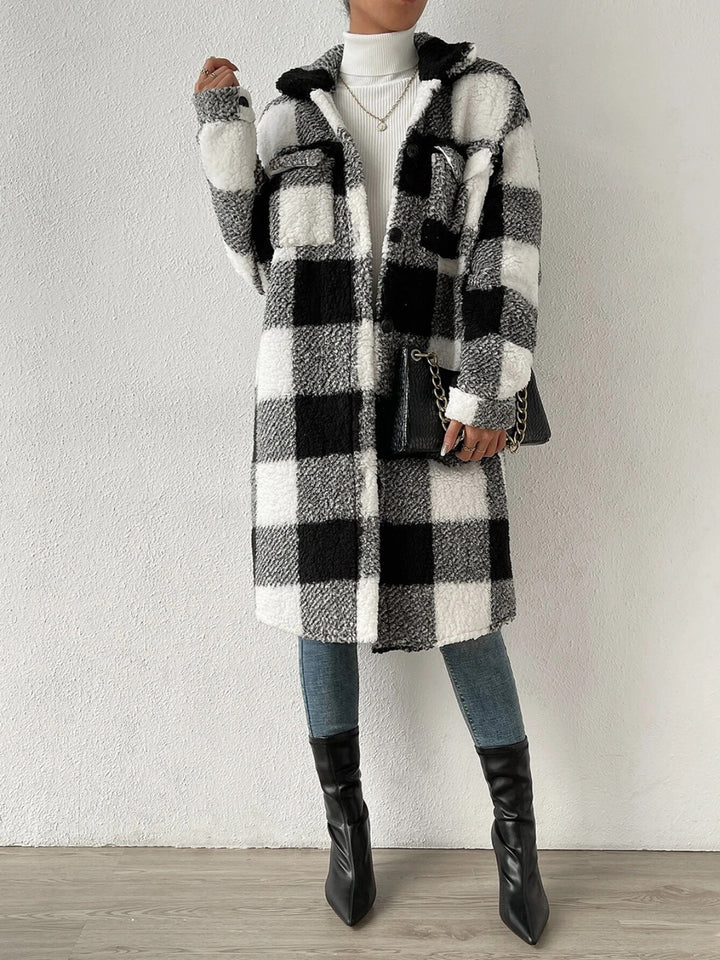 Plaid Collared Neck Button Down Coat - Super Amazing Store